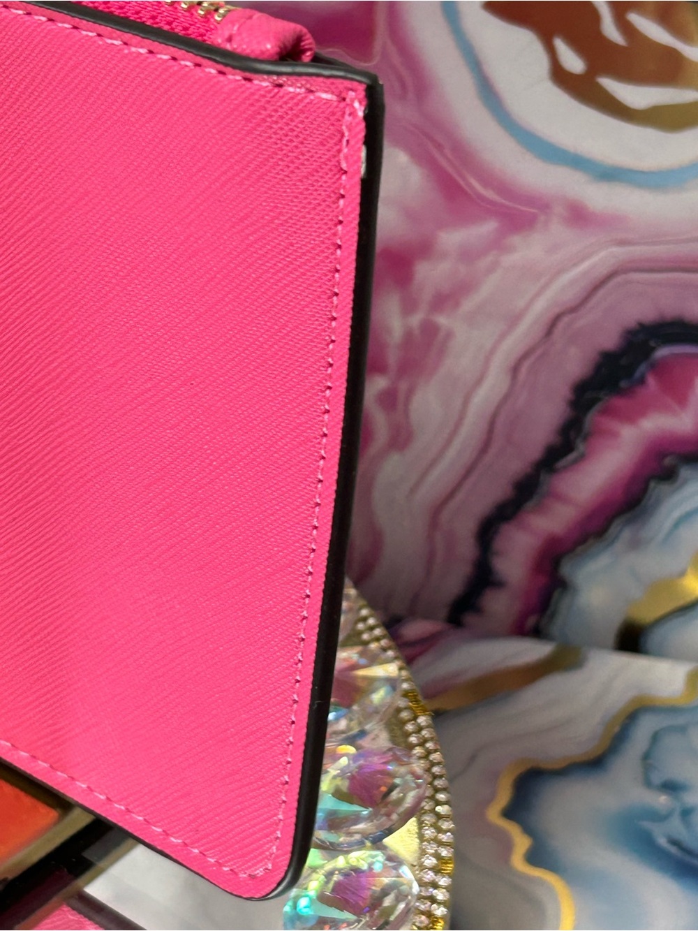 kate spade Bright Pink Logo Zip Pouch wi/Gold Accents Approx. 8 x6 Box included - Picture 6 of 13